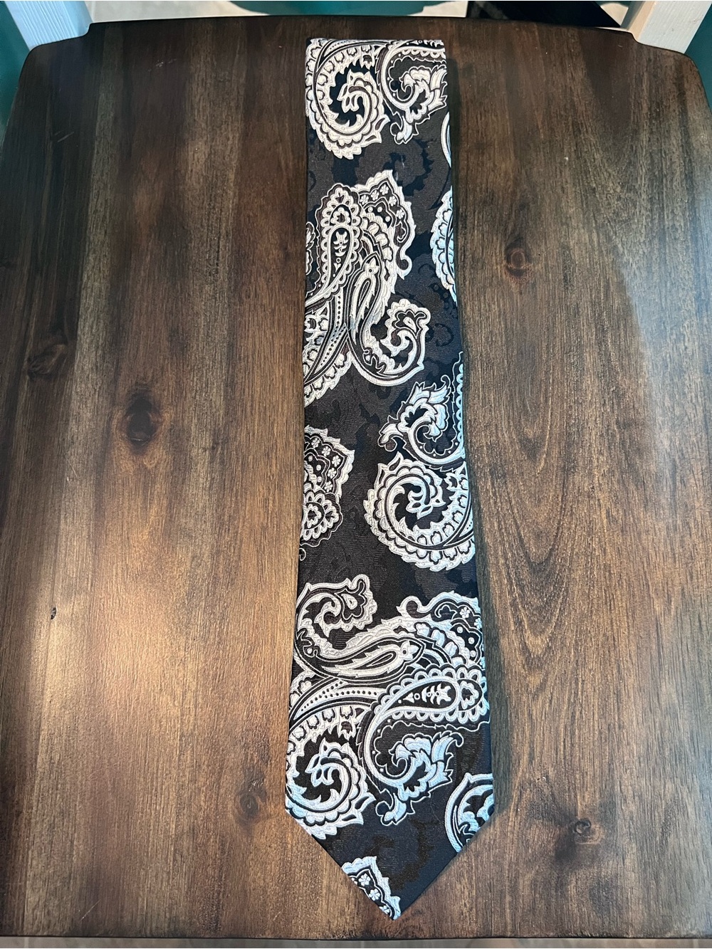 Piattelli UOMO Silk Necktie Black Silver Paisley Woven Jacquard Hand Made Tie